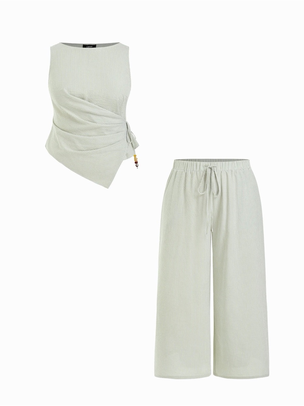 Cider Two-Piece Wrap Top & Wide-Leg Pants Set in Sage Green